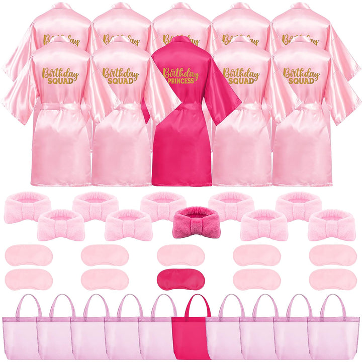 10 Stück Geburtstags-Roben-Set für Mädchen – Satin-Kimono mit „Birthday Princess“ & „Birthday Squad“