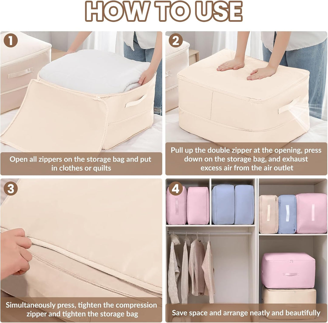 3 Stück Ultra Platzsparender Selbstkomprimierender Organizer, 52x42x30cm Aufbewahrungstasche für Bet