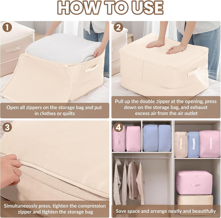 3 Stück Ultra Platzsparender Selbstkomprimierender Organizer, 52x42x30cm Aufbewahrungstasche für Bet