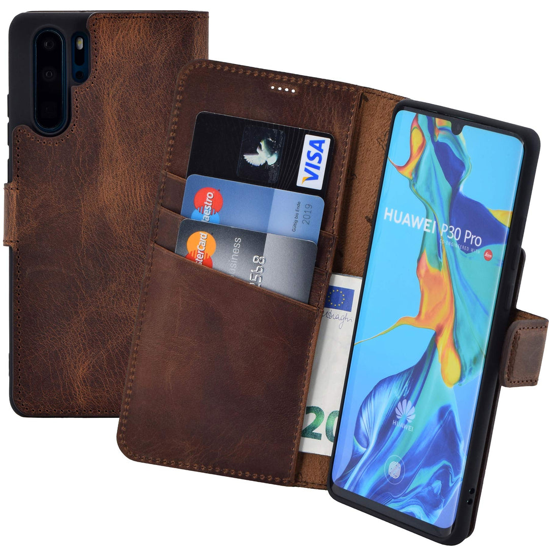 Suncase Book-Style kompatibel mit Huawei P30 PRO Hülle (Slim-Fit) Leder Tasche Handytasche Schutzhül