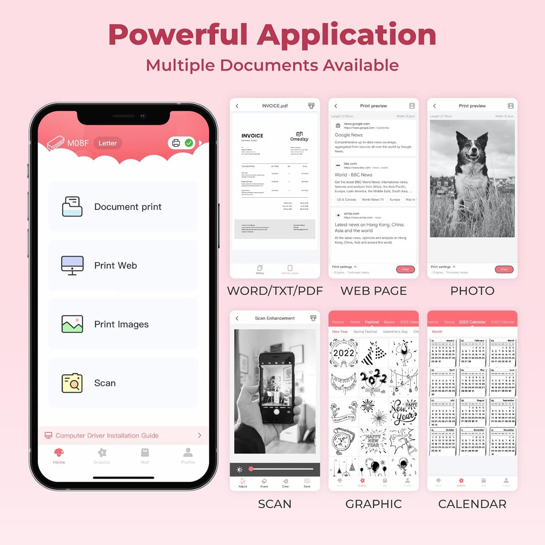 Omezizy M08F A4 Thermodrucker -Bluetooth Drucker Handy für Reisen, Kabelloser Stencil Drucker, Inkle