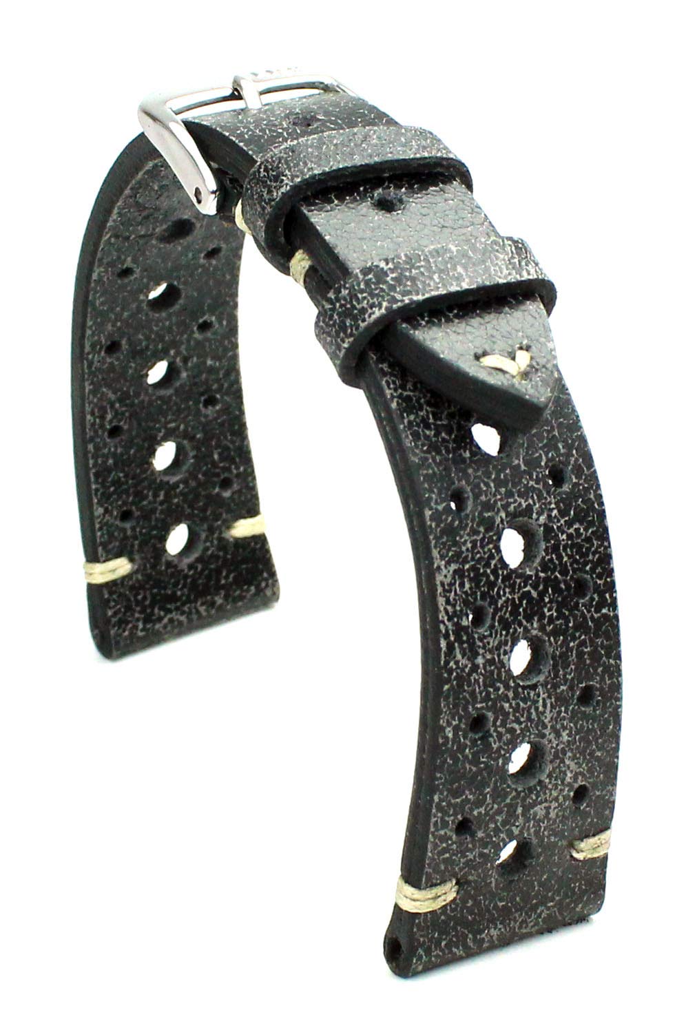 RIOS1931 Rallye Vintage Rindsleder Uhrenarmband handgemacht in Deutschland 20mm Scratched Black