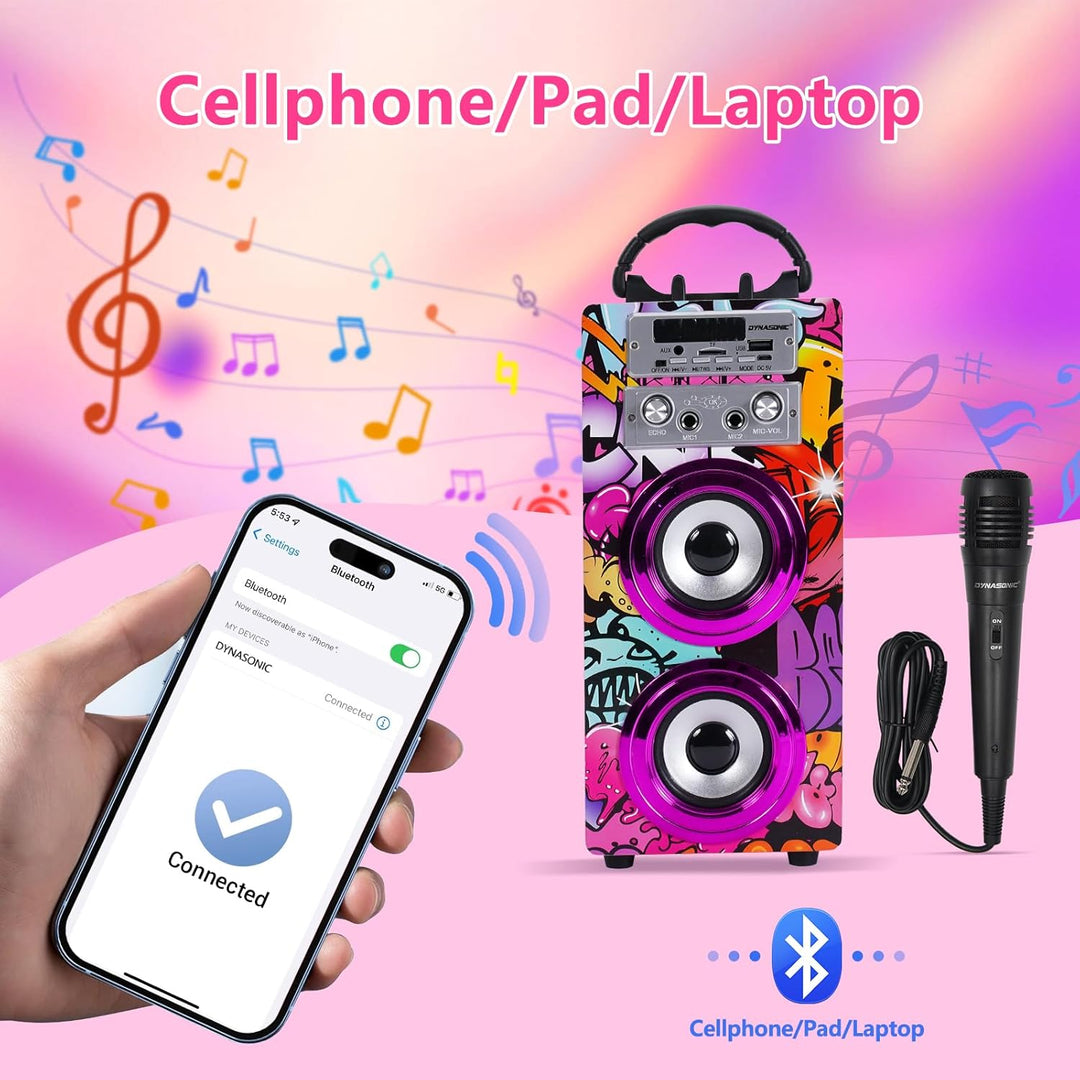 Dynamic Karaoke-Maschine, tragbarer Karaoke-Lautsprecher mit 2 Mikrofonen, Bluetooth-Lautsprecher, U