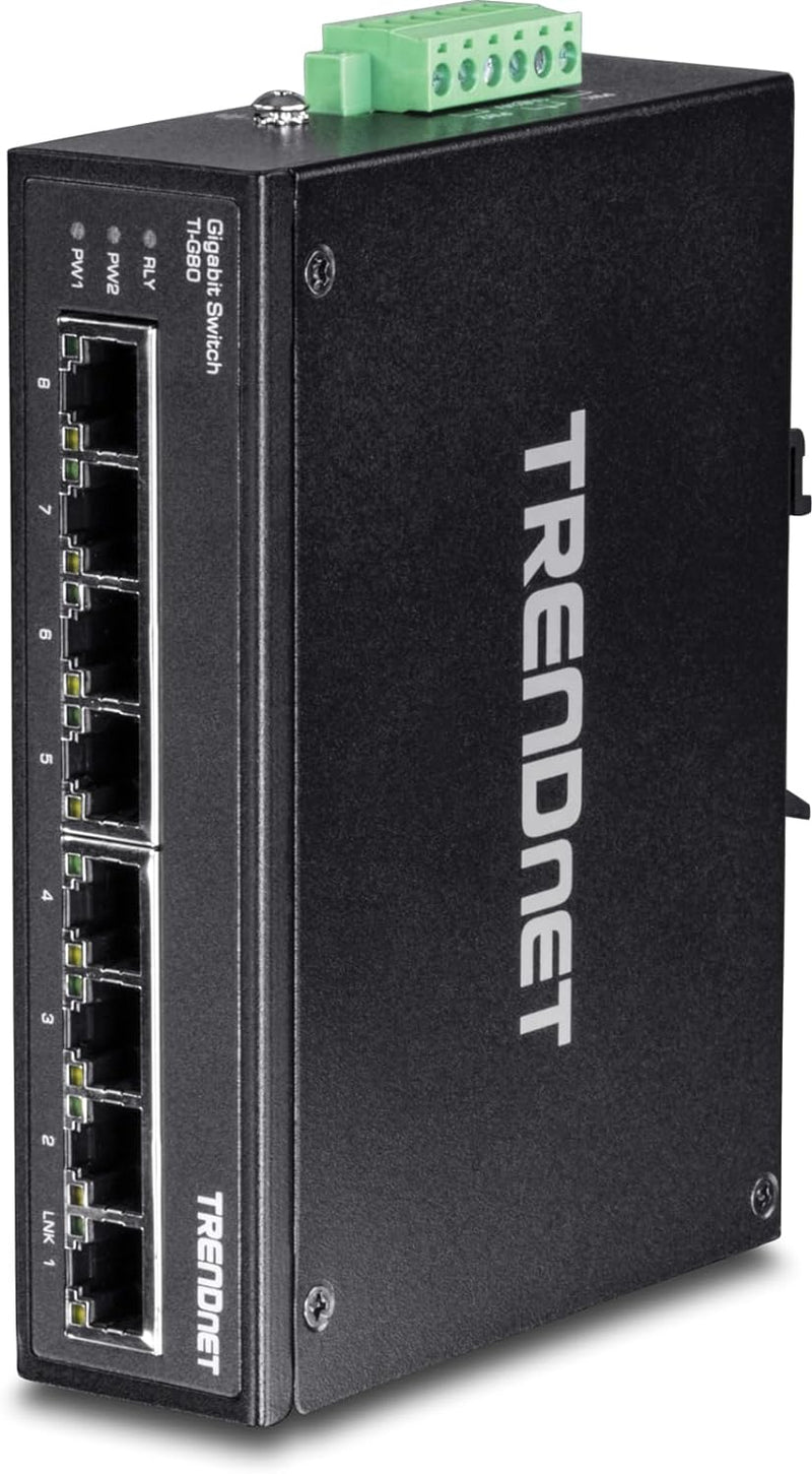 TRENDnet TI-G80 8-Port gehärteter industrieller Gigabit-DIN-Schienen-Switch, 16-Gbit / s-Schaltkapaz