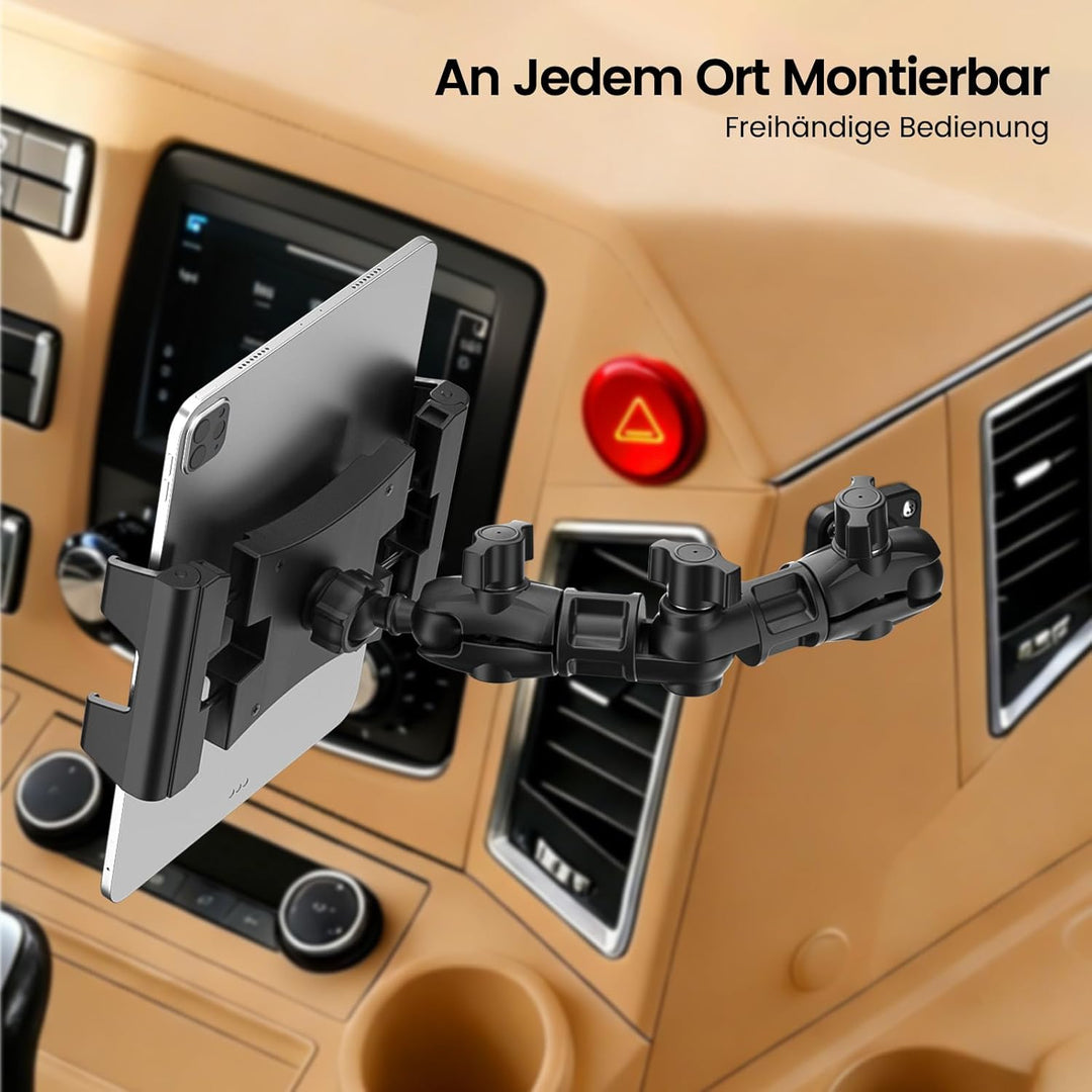OHLPRO Tablet Halterung Auto, Tablethalterungen LKW 360° Drehung Verstellbarer Verbund Arm Bohrbasis