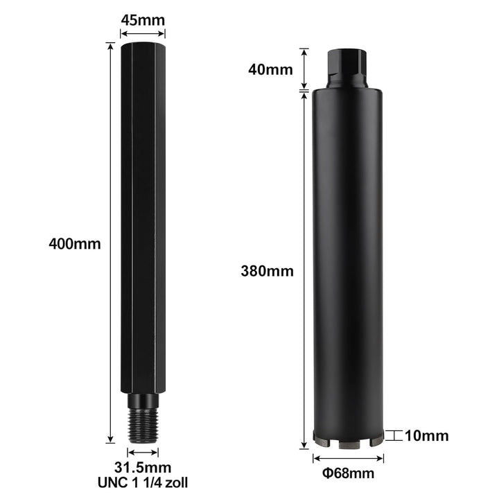 CPROSP 1¼" UNC Diamantbohrkrone 68mm mit Kernbohrer Verlängerung 400mm, Kernbohrkrone set, Bohrkrone