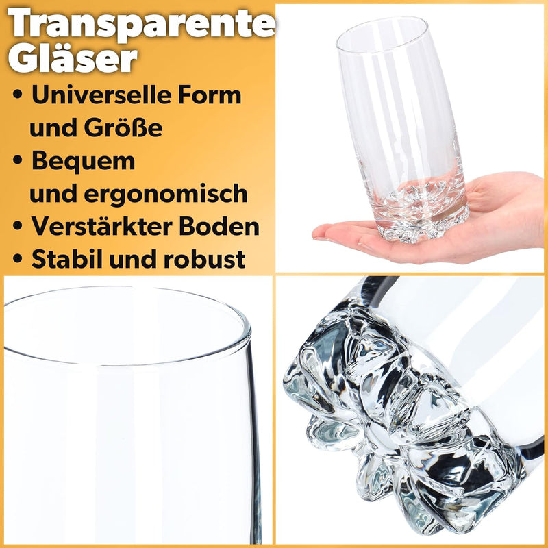 KADAX Wassergläser, Set de 6, Trinkgläser, Saftgläser aus Glas, robuste Gläser für Wasser, Saft, Gar