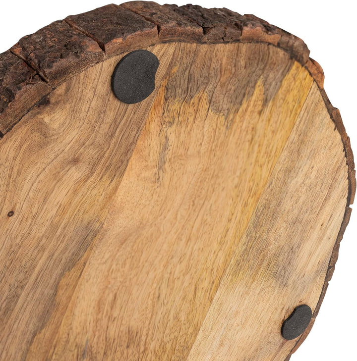 GoCraft Rundes Schneidebrett aus Holz mit Baumrinde, 3,8 cm dick, Mangoholz, Schneidebrett, Servierb