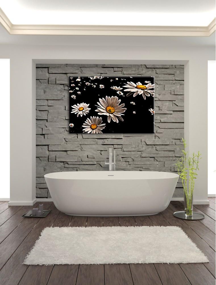 Pixxprint Dark viele kleine Margaritenauf Leinwand, XXL riesige Bilder fertig gerahmt mit Keilrahmen