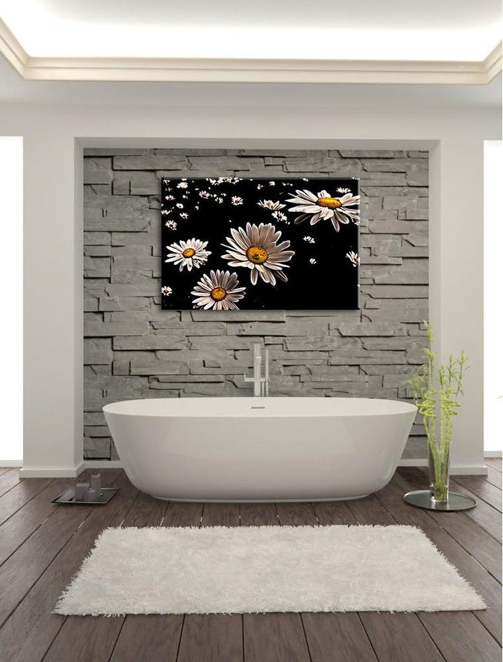 Pixxprint Dark viele kleine Margaritenauf Leinwand, XXL riesige Bilder fertig gerahmt mit Keilrahmen