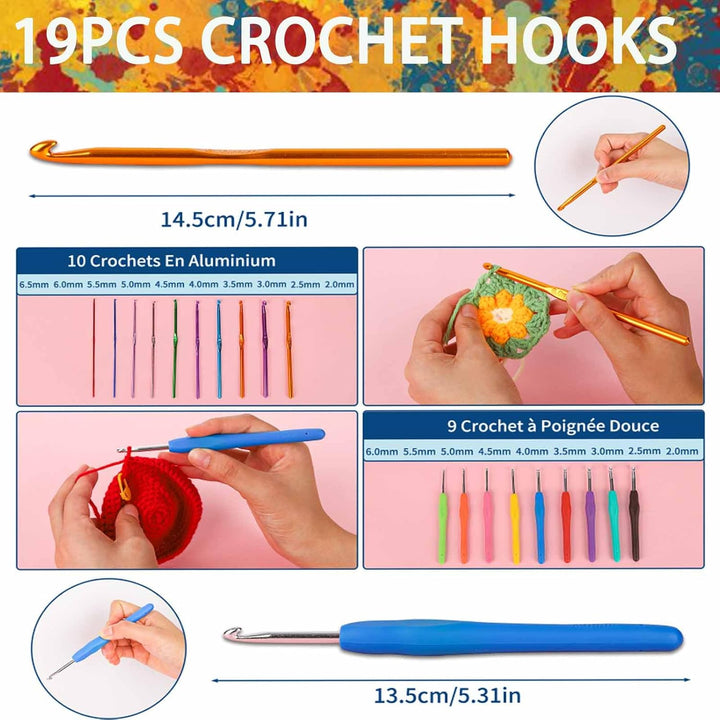 Häkelwolle Set,114pcs Häkelset für Anfänger mit 24*25g Häkelgarn,Ergonomische Häkelnadeln Stricknade