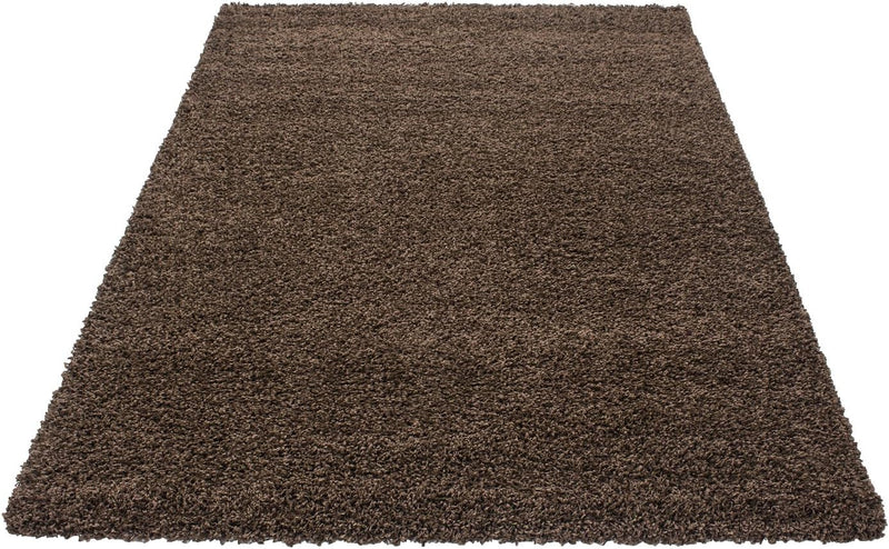 HomebyHome Teppich Wohnzimmer Shaggy Hochflor Braun Läufer 60x110 cm Design - Flauschiger Teppich Sc