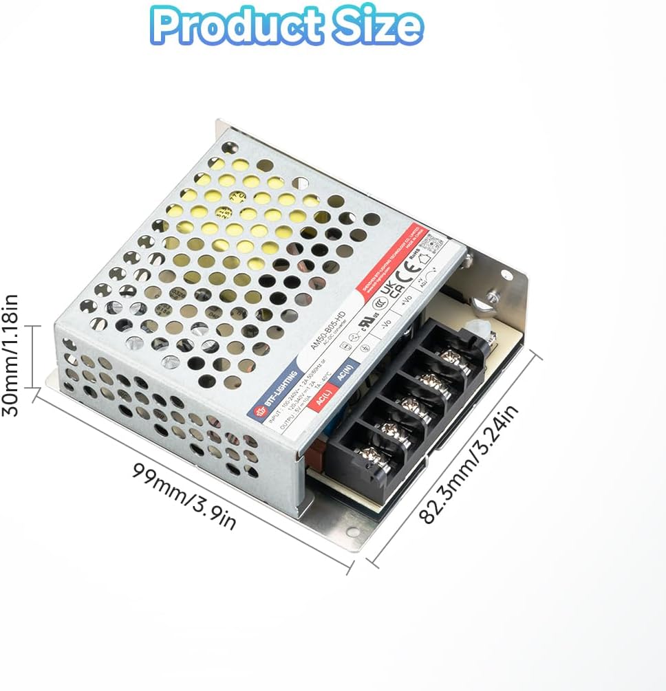 BTF-LIGHTING 50W 5V Netzteil CE Zertifiziert Aluminium LED-Treiber AC 100-240V zu DC 5V Transformato