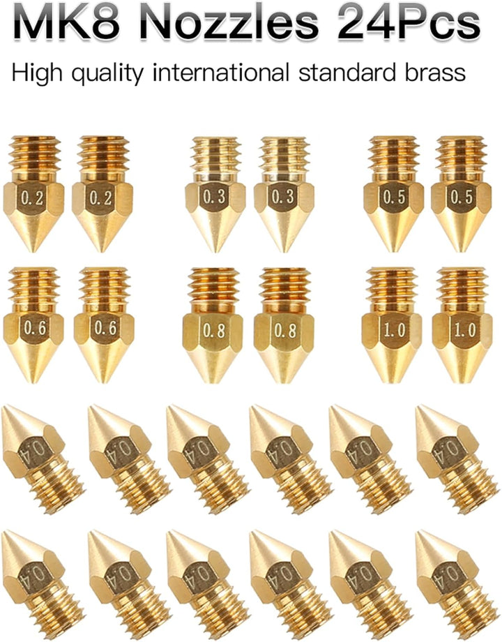 Creality 24PCS Brass Nozzles for Ender 3, 3D Printer Parts 12PCS 0.4mm, 2PCS 0.2mm, 0.3mm, 0.5mm, 0.