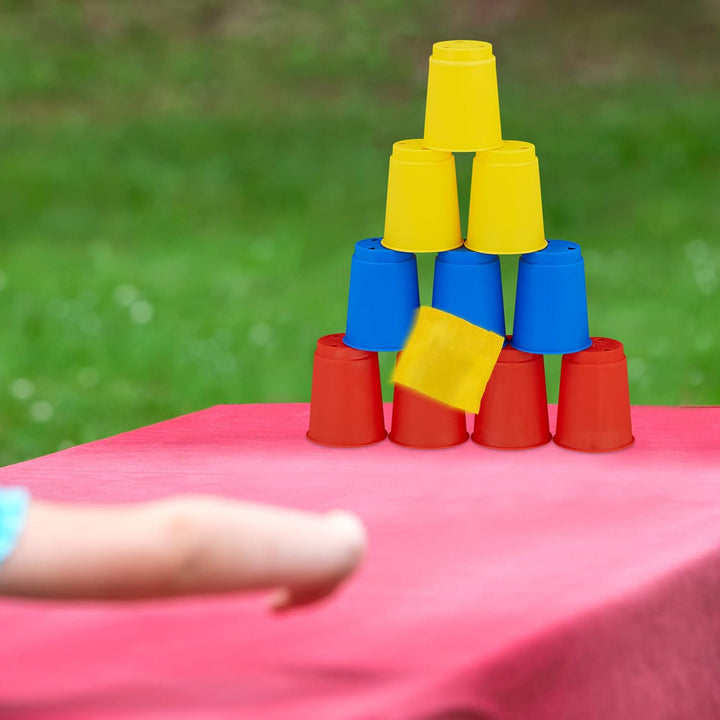 Relaxdays 10028884 Kinderparty, 3 in 1 Set, Garten Spiele für Kindergeburtstag, Sackhüpfen, Eierlauf