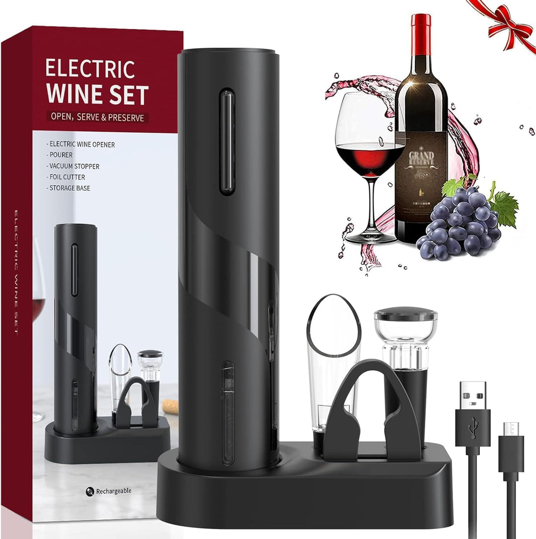 Elektrischer Korkenzieher, 6-in-1 Elektrischer Weinöffner Set, Automatische Flaschenöffner Wein mit