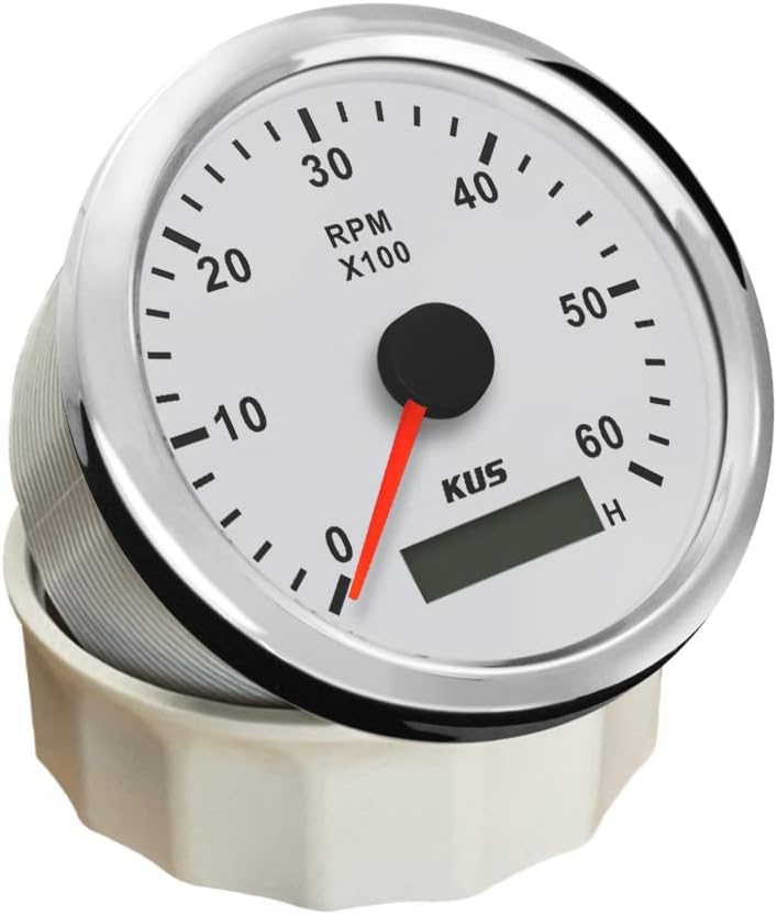 KUS Drehzahlmesser Drehzahlmesser mit Betriebsstundenzähler 6000RPM 85 mm 12V/24V mit Hintergrundbel