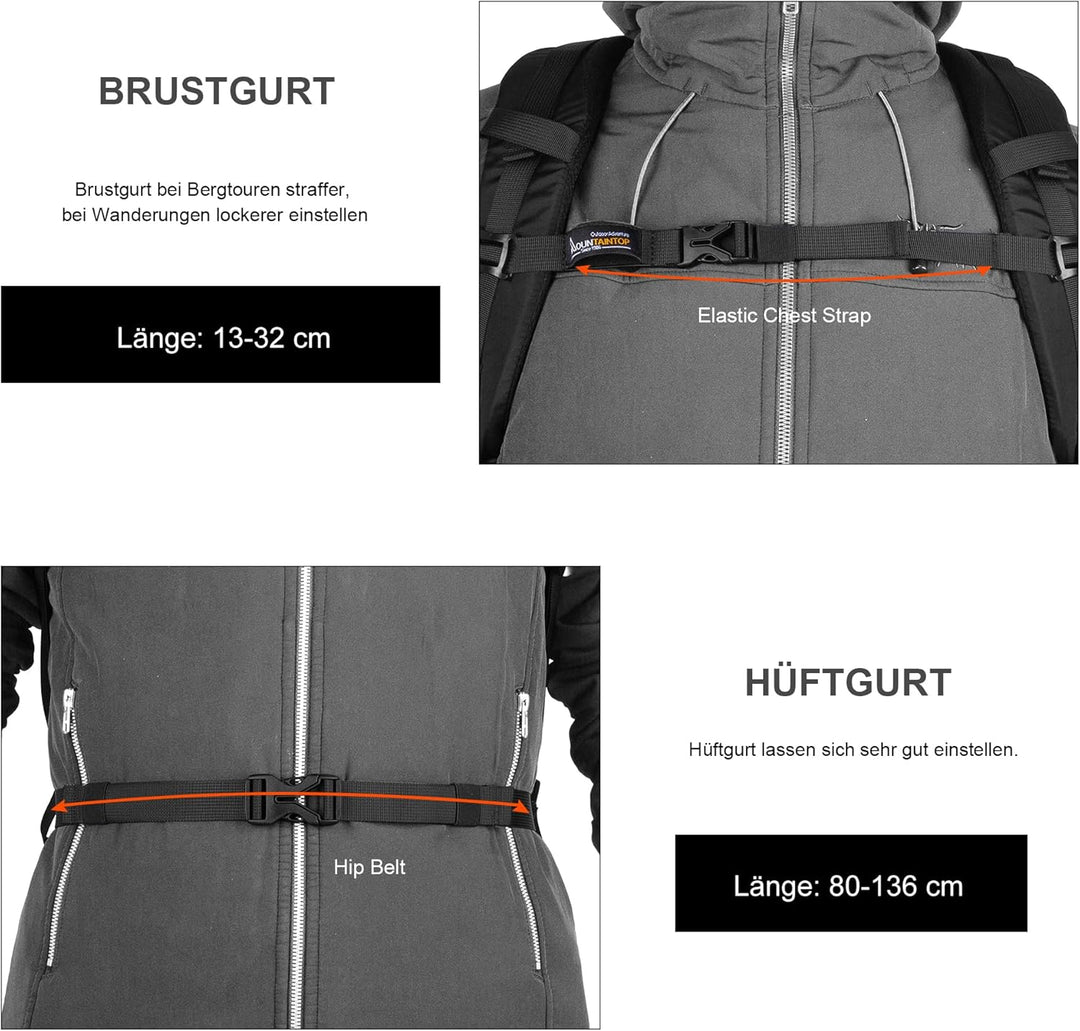 Mountaintop 25L/30L Wanderrucksack Daypack Damen Herren für Tageswanderungen, Outdoor, Radtouren 30L