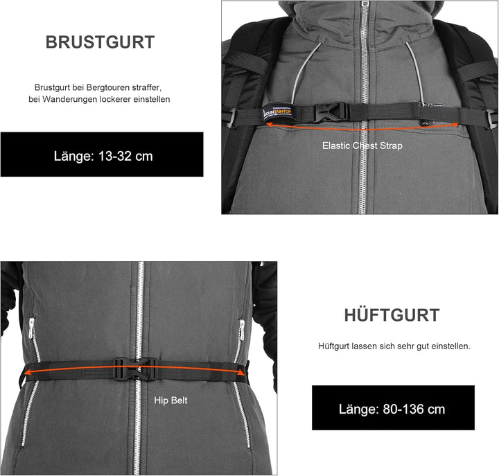 Mountaintop 25L/30L Wanderrucksack Daypack Damen Herren für Tageswanderungen, Outdoor, Radtouren 30L