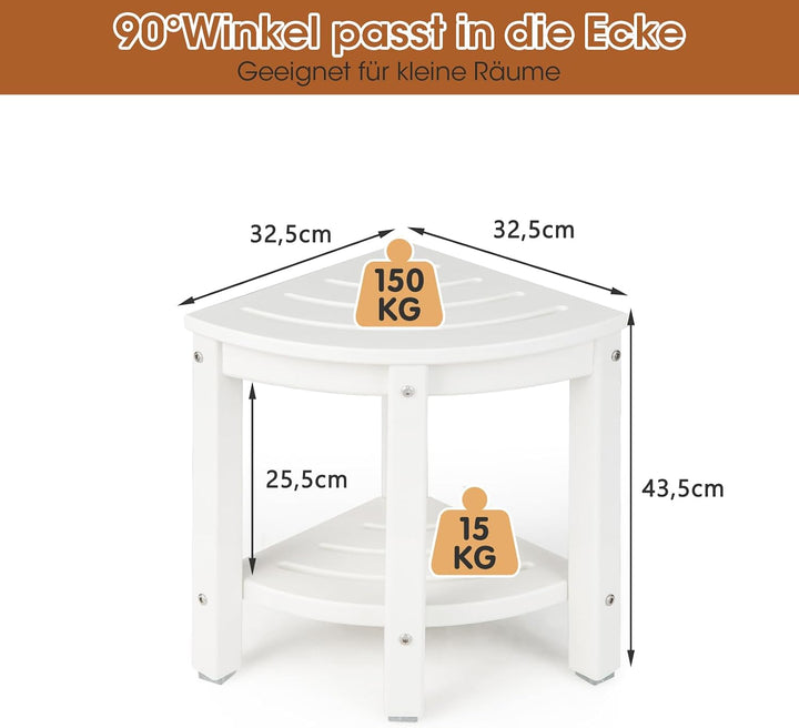 GOPLUS Eck-Badhocker mit Ablage, Duschbank Fächerform, Duschhocker für badzimmer, Balkon, bis 150 kg