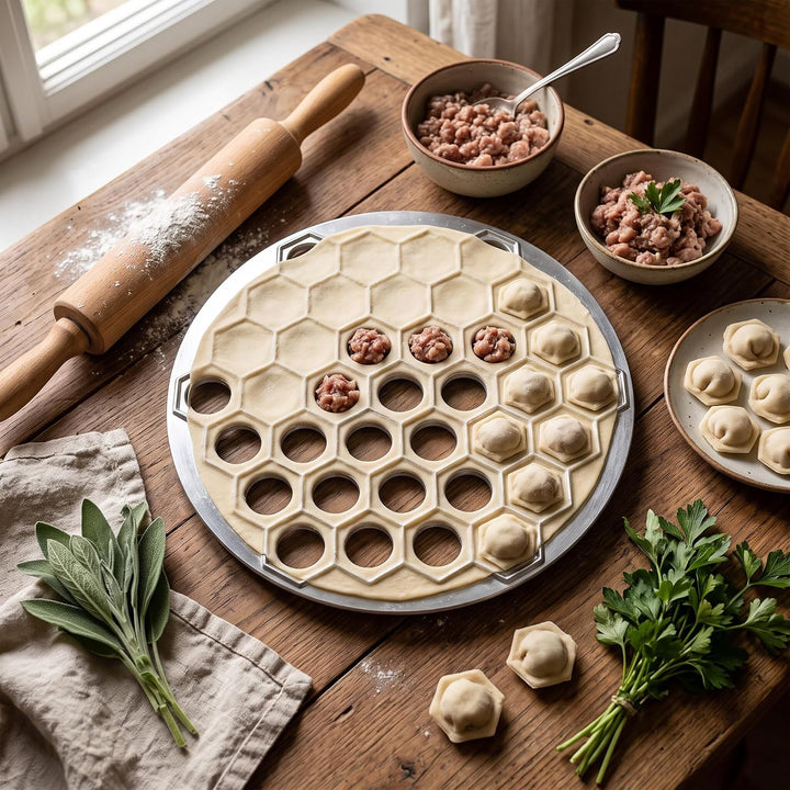 Pelmeni Form, 37 Löcher Russian Dumpling Maker aus Aluminiumlegierung, Silber, Ravioli Maker für DIY
