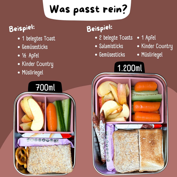BEARFOOT Edelstahl Brotdose Kinder mit Silikondeckel (Rosa, 700 ml) | BPA-frei, auslaufsicher, Brotz