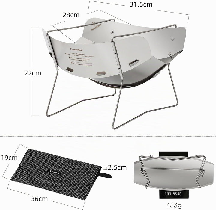 Thous Winds Faltbare Feuerschale Outdoor, mit Grillrost und Aufbewahrungstasche, Ultraleicht, Tragba