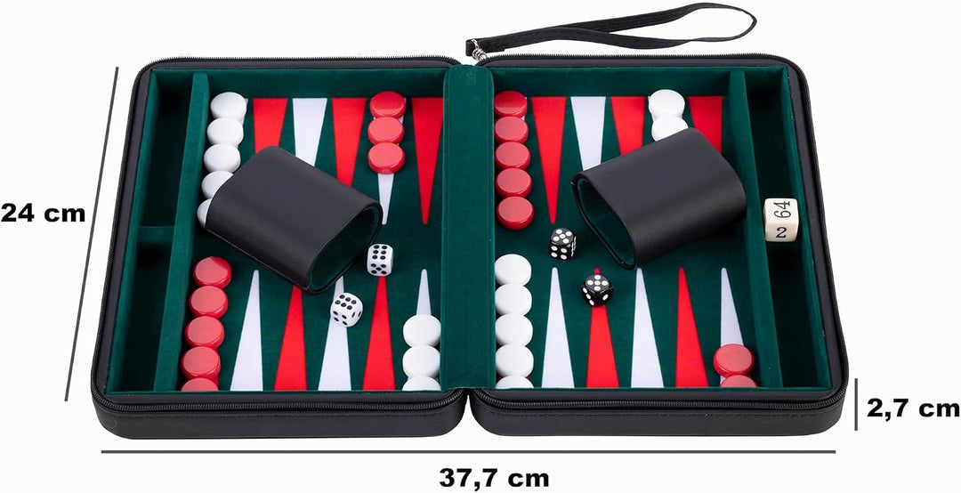 Engelhart- 250502 – Reisetasche Backgammon-Reisespiel 9 Zoll grün rot weiss, 9 Zoll Grün Rot Weiss