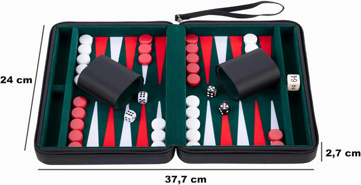 Engelhart- 250502 – Reisetasche Backgammon-Reisespiel 9 Zoll grün rot weiss, 9 Zoll Grün Rot Weiss