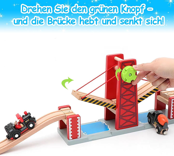 Hebebrücke für Holzeisenbahn, kompatibel mit Allen gängigen Holzeisenbahn-Systemen, Holzschienen-Zub