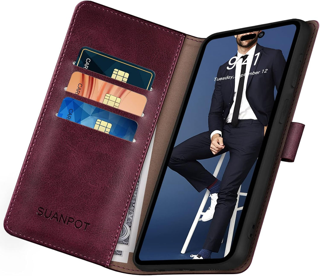SUANPOT [RFID Schutz für iPhone 14 Pro Max 6.7" Hülle PU Leder Handyhülle Lederhülle Klapphülle Kart