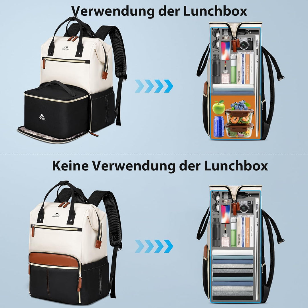MATEIN Laptop Rucksack Damen 15,6 Zoll mit Isolierted Kühltasche, Rucksack mit Kühlfach Wasserdicht,