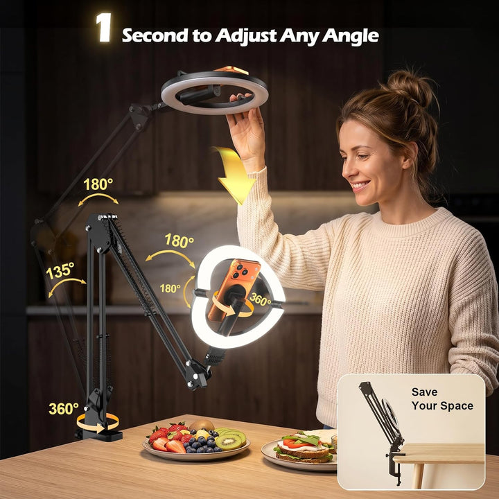 CloudValley Magnetisches 10" Tischringlicht mit Akkuanzeige, 5000mAh Kopfhörerhalterung, faltbares t