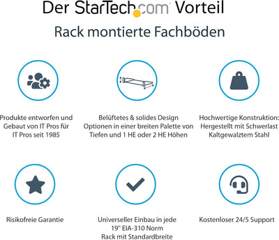 StarTech.com 2HE Server Rack Fachboden - Universelles perforiertes Rackablage für 19 Zoll Netzwerk/S