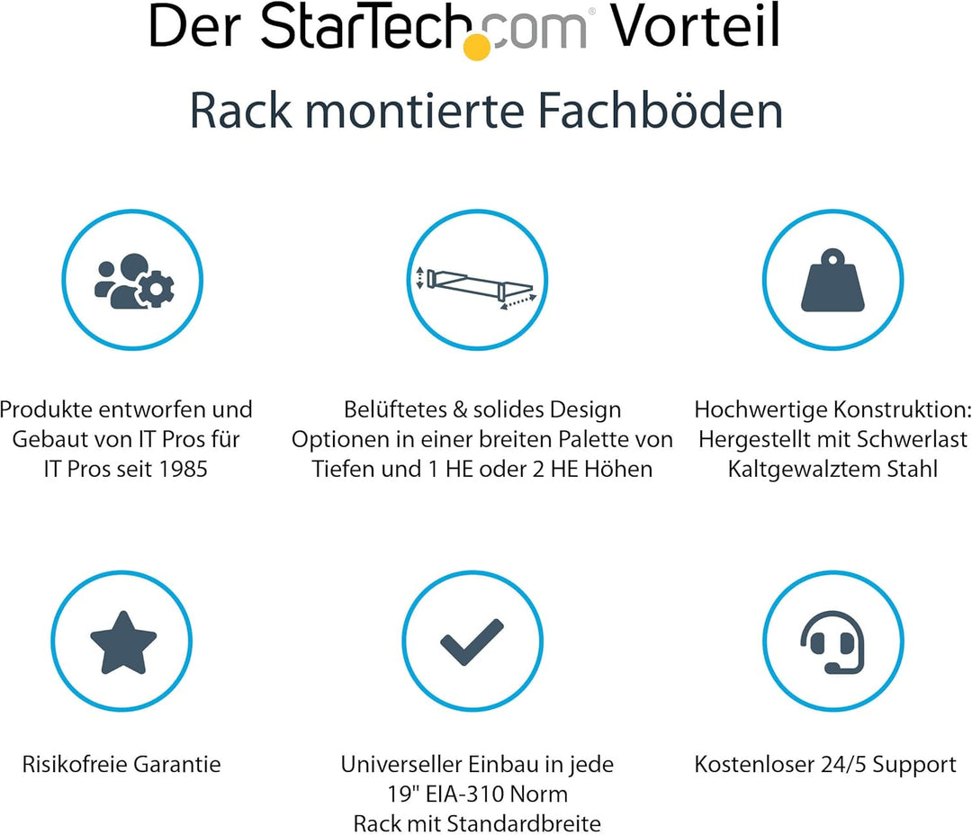 StarTech.com 2HE Server Rack Fachboden - Universelles perforiertes Rackablage für 19 Zoll Netzwerk/S