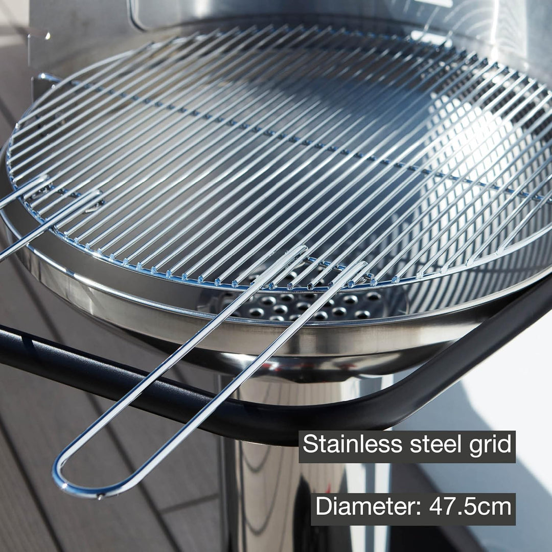 Barbecook Loewy 50 Holzkohlegrill BBQ mit Windschutz aus Edelstahl, Grillen für 10 Personen, 51.5x56