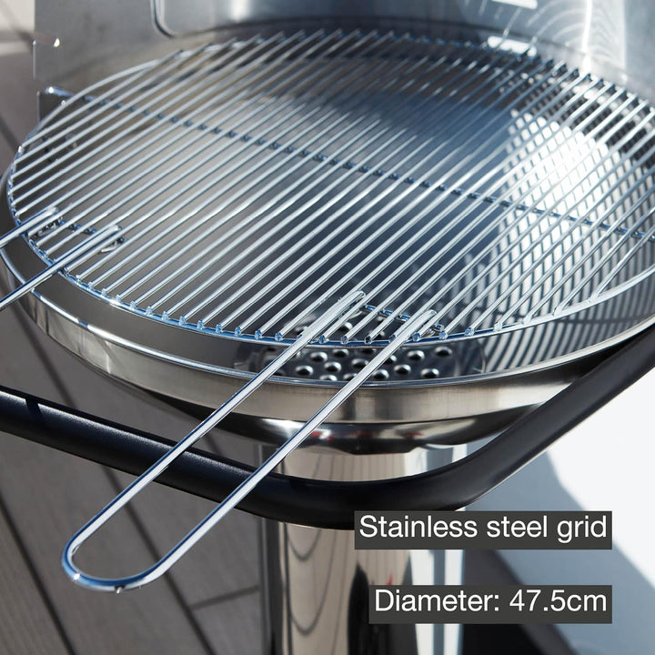 Barbecook Loewy 50 Holzkohlegrill BBQ mit Windschutz aus Edelstahl, Grillen für 10 Personen, 51.5x56