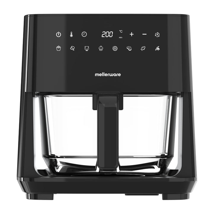 MELLERWARE – Heissluftfritteuse 1450W | Glasbehälter 4,5L | 9 Programme + Vorheizen | Touchscreen |