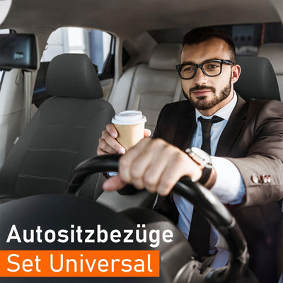 Upgrade4cars Autositzbezüge Set für die Vordersitze | Auto-Schonbezüge Universal in Schwarz | Autosi