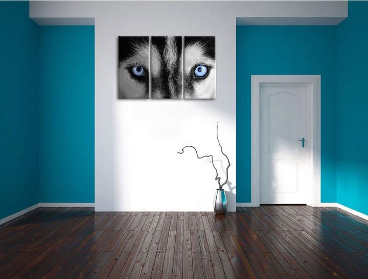 Pixxprint Eisblaue Huskyaugen als Leinwandbild/Grösse: 3 Teilig (120x80 cm) cm/Wandbild/Kunstdruck/f