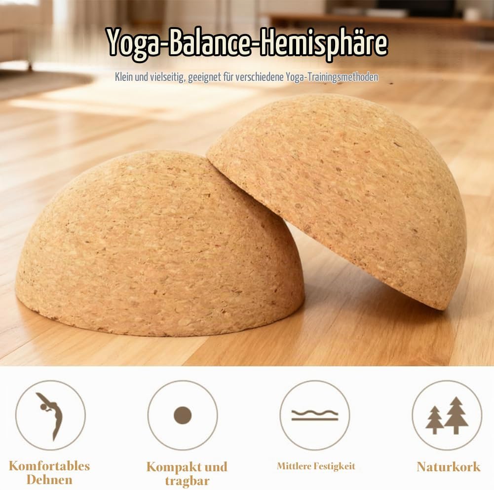 Balance Board Halbkugel aus massivem Kork, Gleichgewichts Trainer für Fitness, Yoga, 15 cm Durchmess