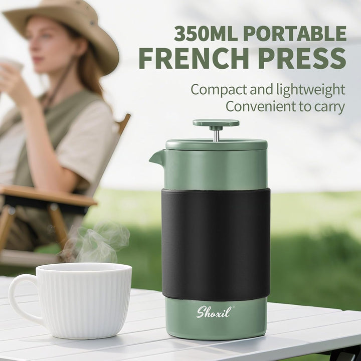 French Press – 350 ml Kaffeepresse aus Edelstahl, 2 Tassen Kaffeebereiter für gemahlenen Kaffee, tra