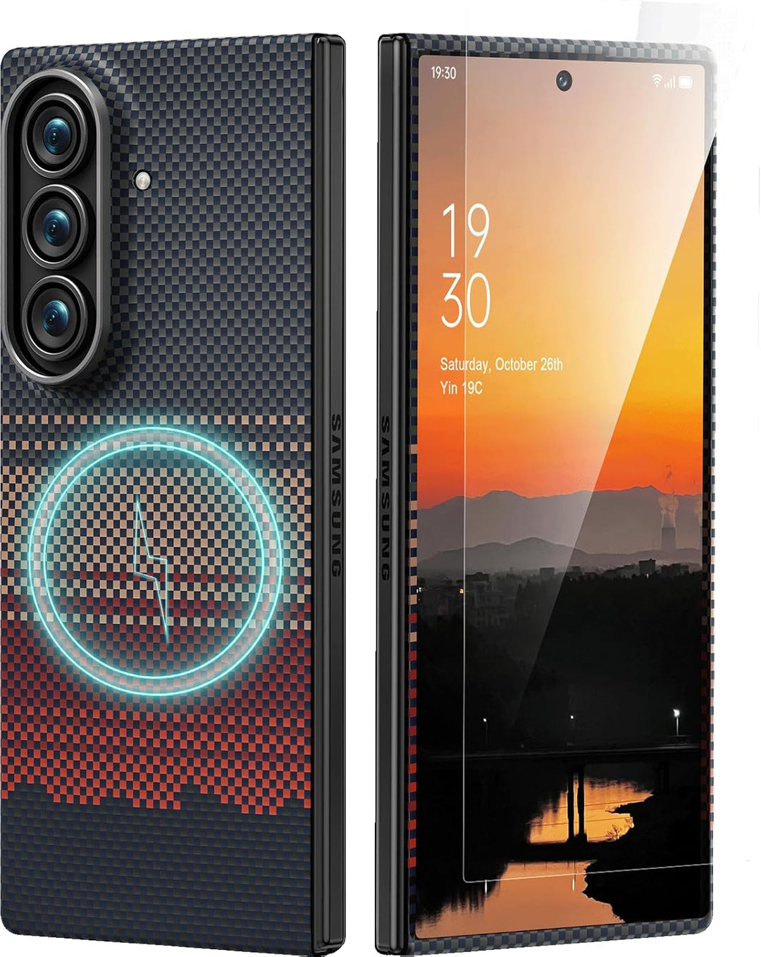 memumi Magnetische Carbon Hülle für Galaxy Z Fold 7, [mit Schutzfolie] kompatibel mit Mag-Safe, echt