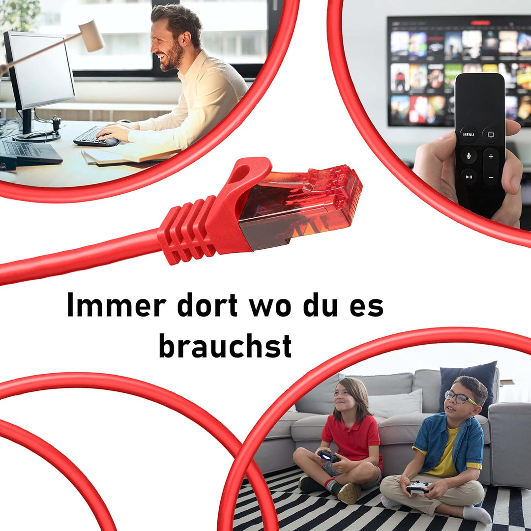BIGtec - 5 Stück - 25m Gigabit Netzwerkkabel Patchkabel Ethernet LAN DSL Patch Kabel rot (2x RJ-45 A