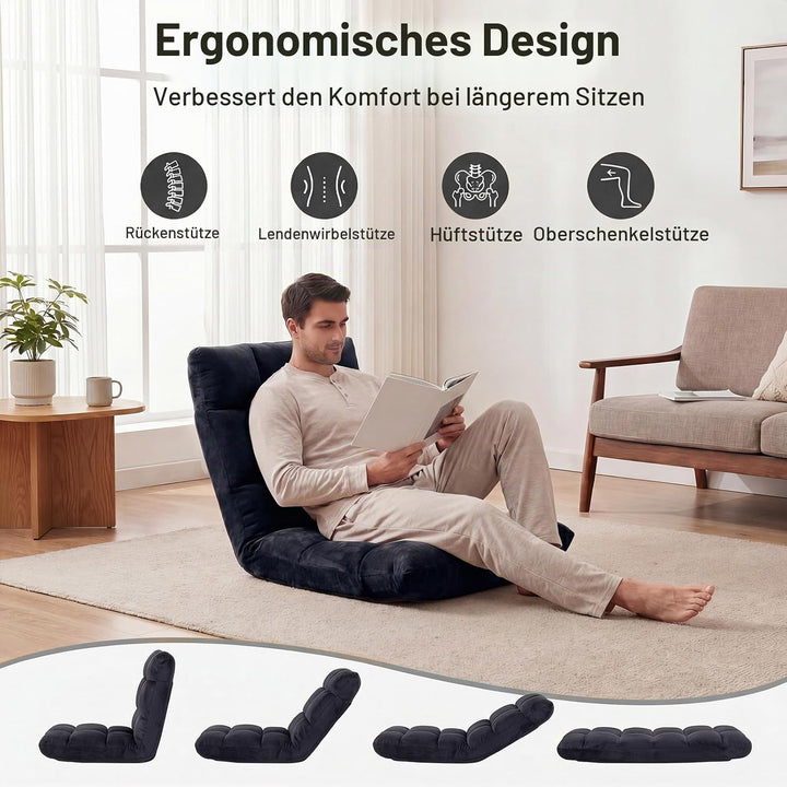 RELAX4LIFE Bodenstuhl Klappbar, Bodensessel mit Verstellbarer Rückenlehne &amp; Liegefunktion, Relaxsess