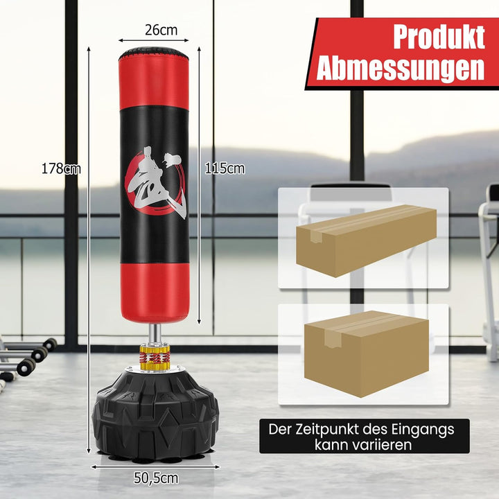 GYMAX Boxsack Set stehend, Standboxsack mit 12 Saugfussbasis & Stossdämpfer, Boxsack Erwachsene, MMA