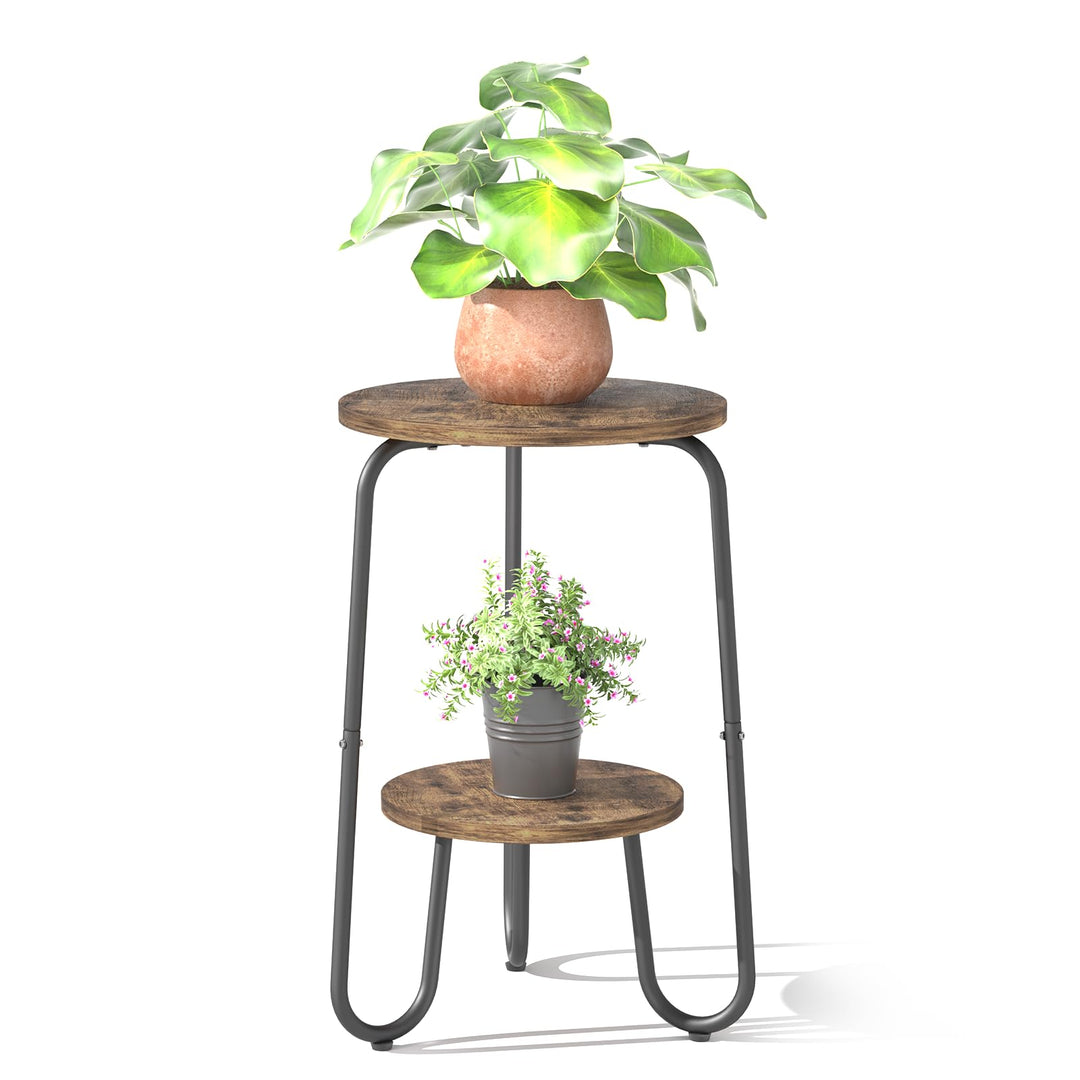 2-stufiger Blumenständer Holz Indoor, Kleiner runder Pflanzenständer, 50cm hoher Blumentisch, Rustik