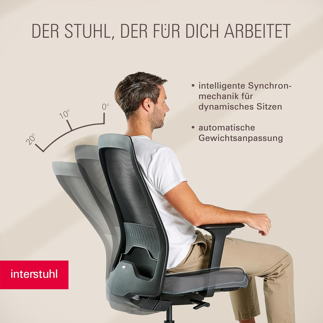 Interstuhl Style AIR + Ergonomischer Bürostuhl mit hoher Rückenlehne für grosse Menschen, Synchronme