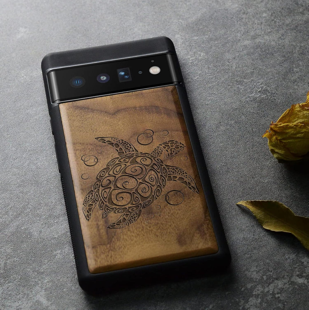 Carveit Hülle für Pixel 6 Pro Case [Holz und TPU Silikon Hybrid Handyhülle] Stossfeste Stossstange h