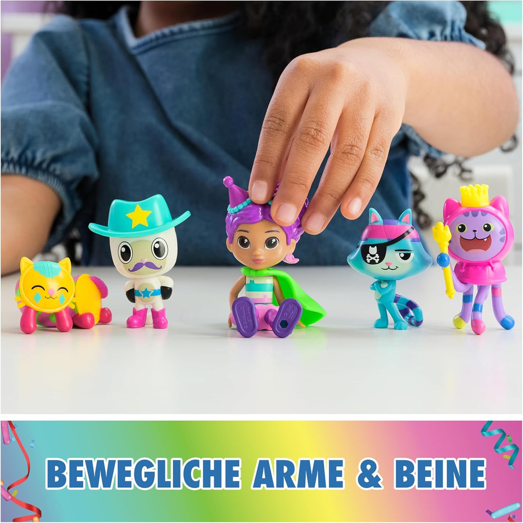 DREAMWORKS GABBY'S DOLLHOUSE - Party-Figuren Geschenkset, Party Gabby mit 6 Katzen-Figuren im festli